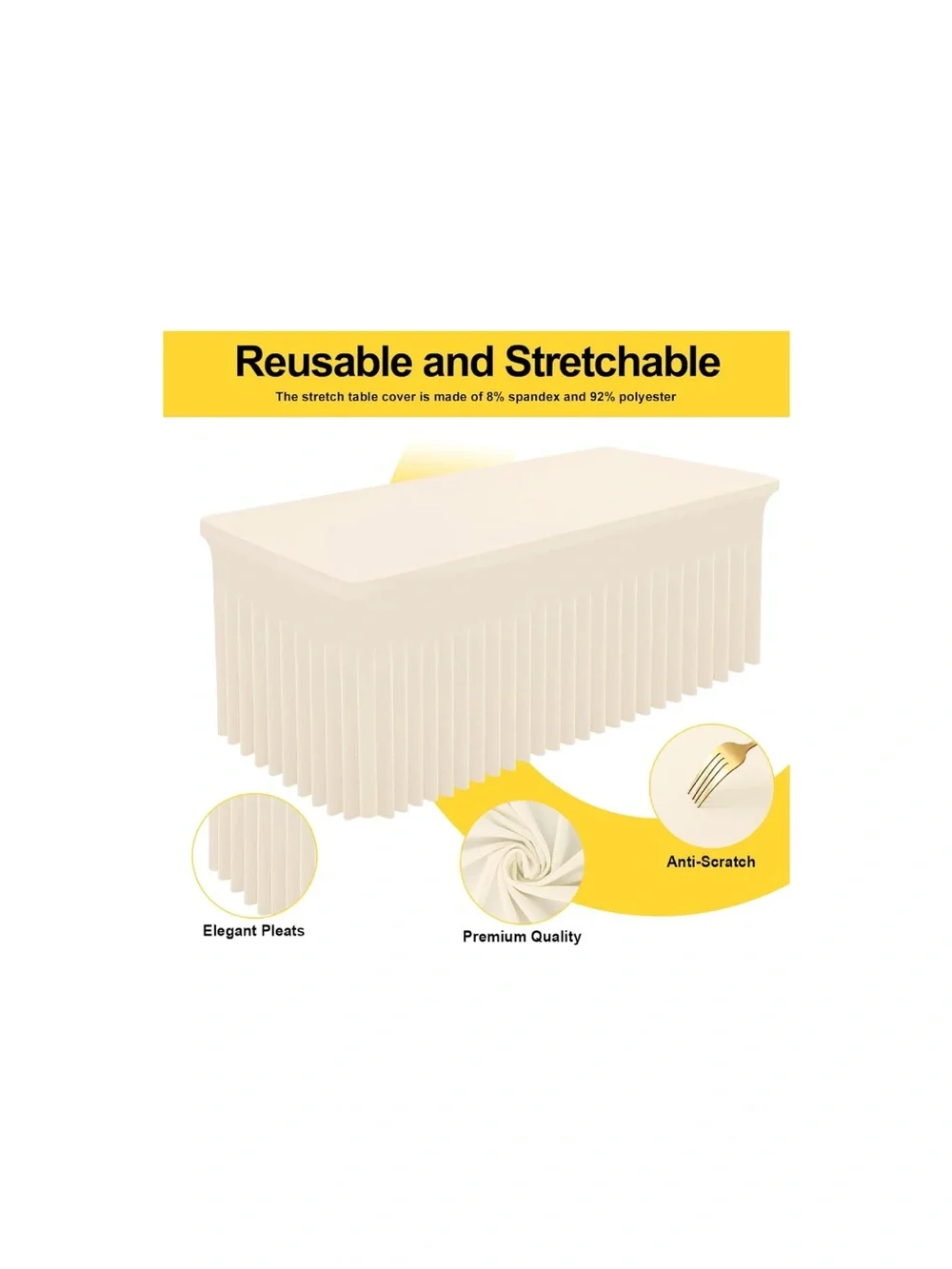 Spandex Elastic Fitted Tablecloth Skirt for 6Ft Rectangular Table 30x72” BEIGE
